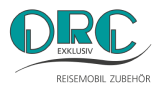 ORC Schriftzug mit geschwungener Linie und den Worten EXKLUSIV REISEMOBIL ZUBEHÖR